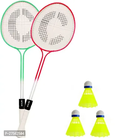 Double Shaft Badminton Racket Set Of 2 Piece With 3 Piece Plastic Shuttle-thumb0