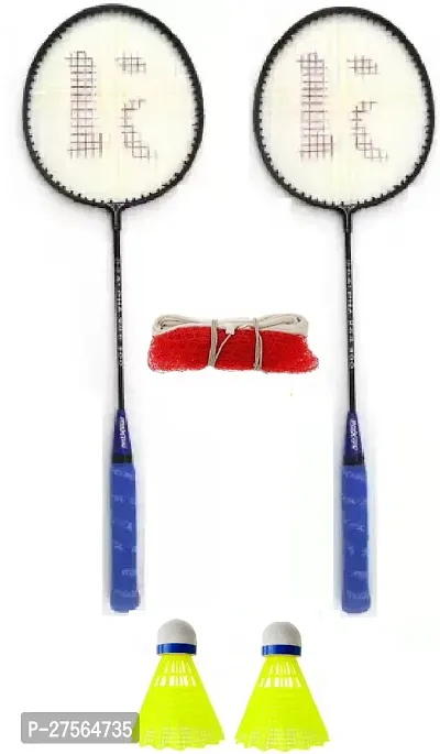 Single Shaft Badminton Set Of 2 With 2 Pc Nylon Shuttlecock Badminton Net-thumb0