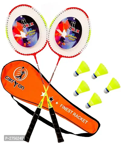 Single Shaft Badminton Racket 2 Piece With 5 Piece Plastic Shuttle Racket Cover-thumb0