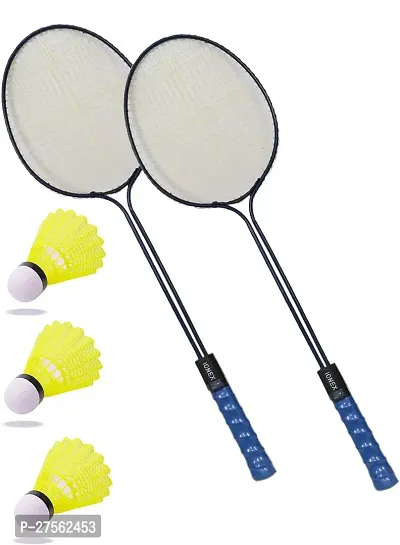 Double Shaft Single Color Set Of 2 Piece Badminton Racket