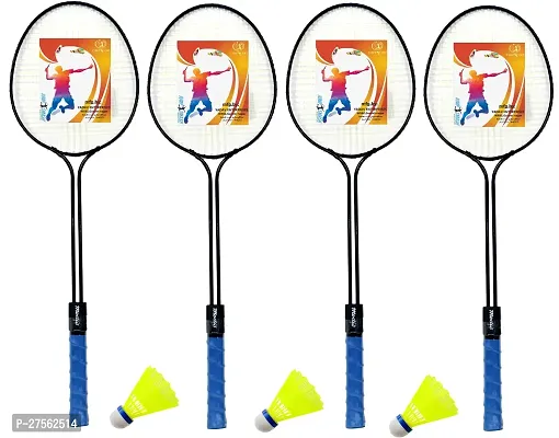 Double Shaft 4 Piece Badminton Racket With 3 Piece Plastic Shuttle