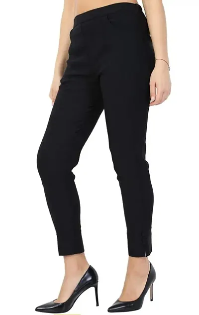 Solid Cotton Blend Trousers