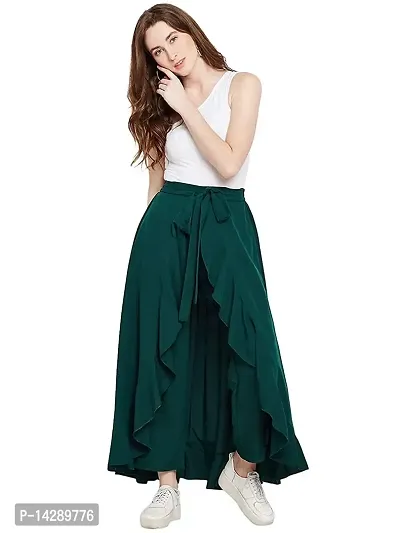 PaheliRani Women' Ruffle Maxi Palazzo with Ateched Skirt (Dark Green)-thumb0