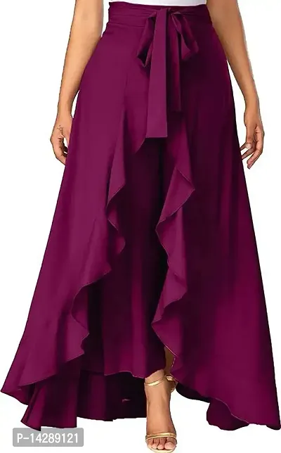 PaheliRani Women' Ruffle Maxi Palazzo with Ateched Skirt (Purple)-thumb0