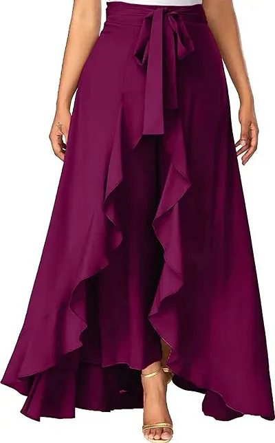 PaheliRani Women' Ruffle Maxi Palazzo with Ateched Skirt (Purple)