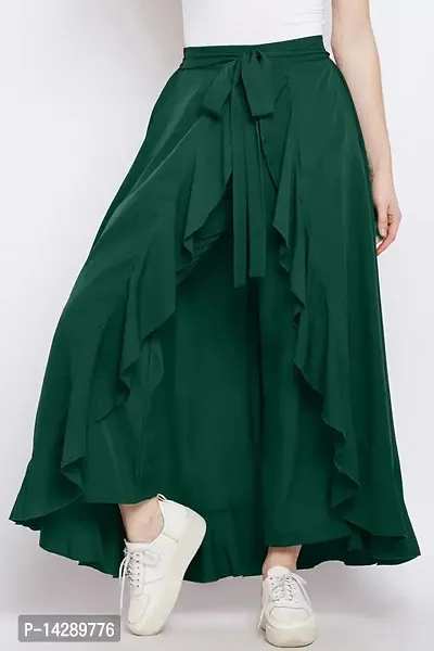 PaheliRani Women' Ruffle Maxi Palazzo with Ateched Skirt (Dark Green)-thumb4