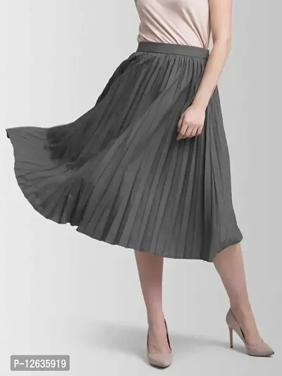 Women Solid Pleated Skirt-thumb0