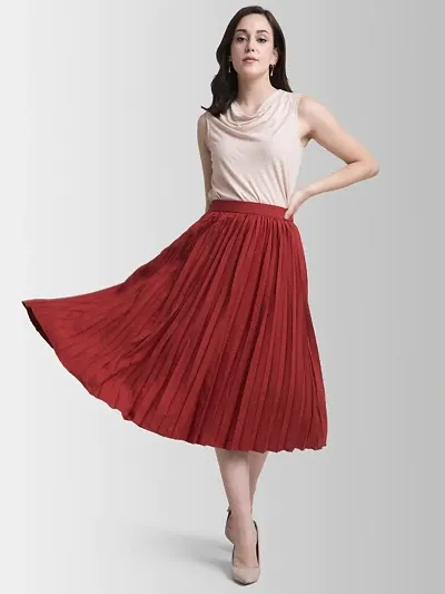 Women Solid Pleated Skirt