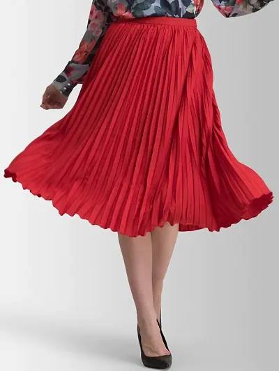 Fancy Solid Pleated Skirt for Women