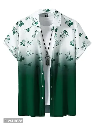 Uiriuy Men Regular Fit Floral Print Cut Away Collar Casual Shirt (X-Large, Green FIOWER)