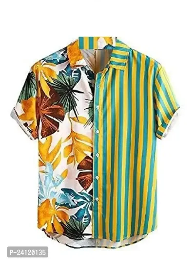 Uiriuy Men's Lycra Digital Print Casual Shirt (X-Large, Yellow GOVA)-thumb0