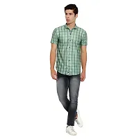 RK HUB Men's Lycra Striped Half Sleeve Casual Spread Collared Shirt (Green) (L, 1)-thumb1