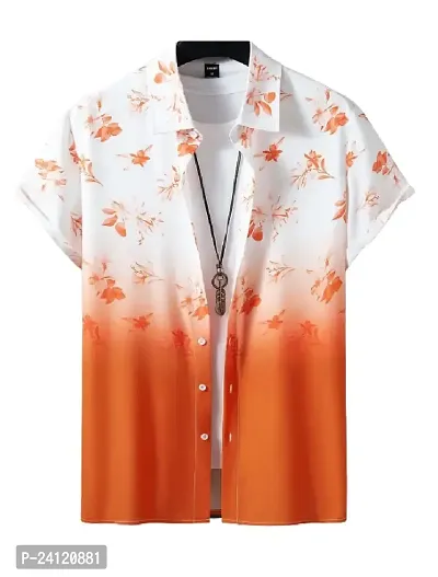 Hmkm Men's Lycra Lining Digital Printed Stitched Half Sleeve Shirt Casual Shirts (X-Large, Orange Flower)
