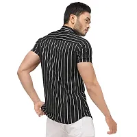 RK HUB Men's Lycra Striped Half Sleeve Casual Spread Collared Shirt (Black 1) (L, 1)-thumb1