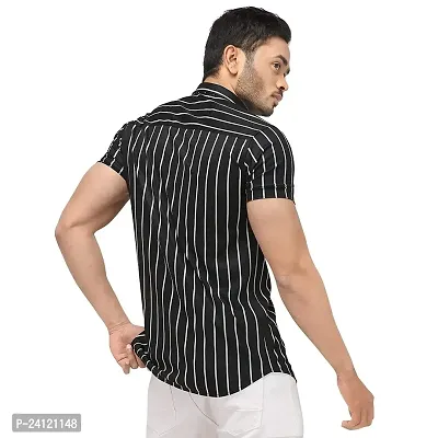 RK HUB Men's Lycra Striped Half Sleeve Casual Spread Collared Shirt (Black 1) (L, 1)-thumb2