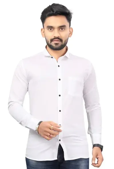 Edgy Men's Solid Blend Full Sleeves Formal Spread Shirt/Plen Full Sleeves Shirt-Large (JE-1296)