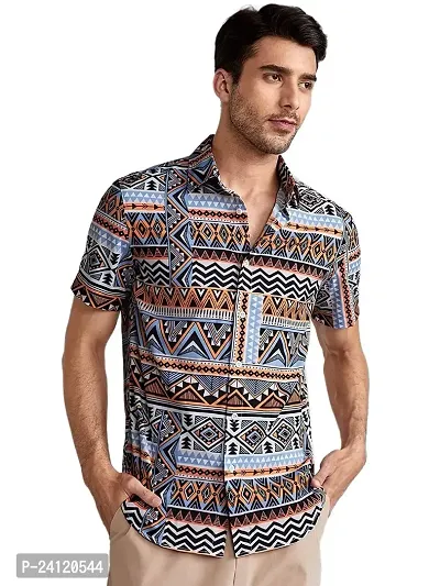 Uiriuy Men's Lycra Digital Print Casual Shirt (X-Large, Brown SV)