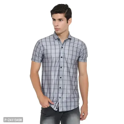 RK HUB Men's Lycra Striped Half Sleeve Casual Spread Collared Shirt (Gray) (XXL, 1)-thumb0