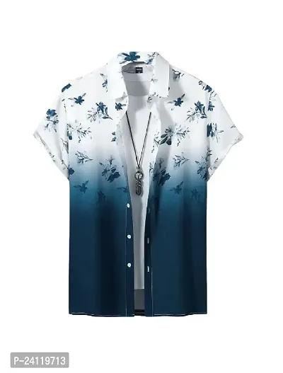 Uiriuy Men Regular Fit Floral Print Cut Away Collar Casual Shirt (X-Large, Dark BIUE Flower)