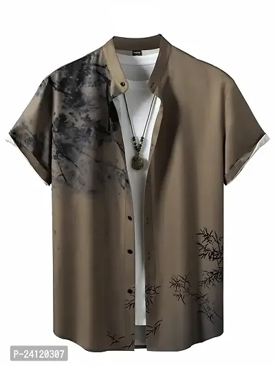 Uiriuy Men Regular Fit Floral Print Cut Away Collar Casual Shirt (X-Large, Brown Tree)