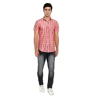 RK HUB Men's Lycra Striped Half Sleeve Casual Spread Collared Shirt (Red) (L, 1)-thumb3