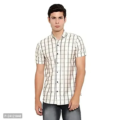 RK HUB Men's Lycra Striped Half Sleeve Casual Spread Collared Shirt (White) (M, 1)-thumb0