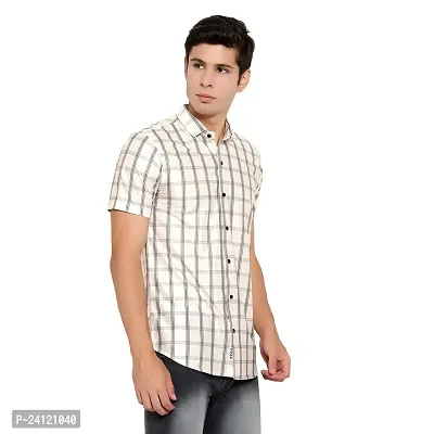 RK HUB Men's Lycra Striped Half Sleeve Casual Spread Collared Shirt (White) (M, 1)-thumb2