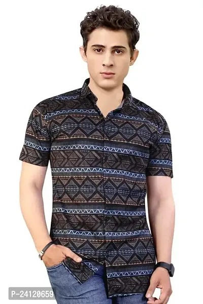 Uiriuy Men's Lycra Digital Print Casual Shirt Casual Shirts (X-Large, New Black)