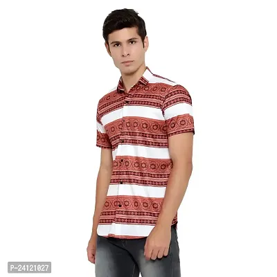RK HUB Men's Lycra Striped Half Sleeve Casual Spread Collared Shirt (Red,White) (XL, 1)