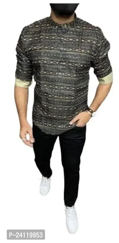 RK HUB Men's Digital Ptinted Half Sleeve Rayon Kurtas (Large, Black Printed Kurtas)-thumb0