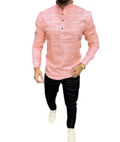 RK HUB Men's Digital Ptinted Half Sleeve Rayon Kurtas (X-Large, orng Kurtas)