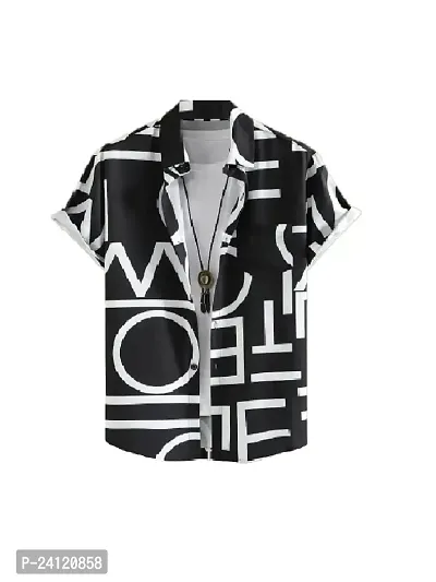 Hmkm Funky Printed Shirt for Men Half Sleeves (X-Large, Black ABCD)