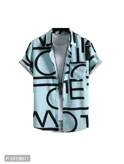 Hmkm Men's Lycra Lining Digital Printed Stitched Half Sleeve Shirt Casual Shirts (X-Large, Sky ABCD)