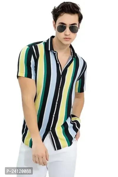 Fashion205 MK Fashion Men's Lycra Lining Digital Printed Stitched Half Sleeve Shirt Casual Shirts (X-Large, New Green)