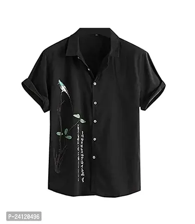 RK HUB Men's Lycra Digital Print Casual New Shirt. (X-Large, Black CHAKLI)