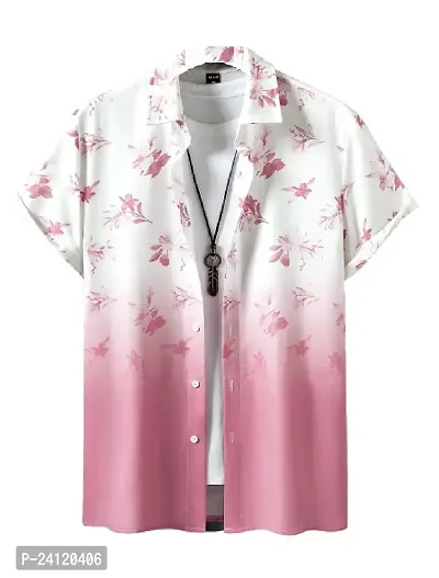 Uiriuy Men's Lycra Digital Print Casual Shirt Casual Shirts (X-Large, Pink Flower)