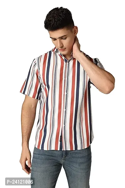 Uiriuy Men's Lycra Digital Print Casual New Shirt Casual Shirts (X-Large, REDWhite LINE)