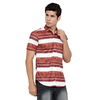 RK HUB Men's Lycra Striped Half Sleeve Casual Spread Collared Shirt (Red,White) (XL, 1)-thumb3