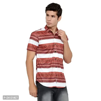 RK HUB Men's Lycra Striped Half Sleeve Casual Spread Collared Shirt (Red,White) (XL, 1)-thumb4