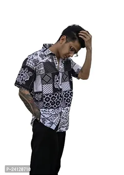 RK HUB Men's Digital Print Rayon Casual Shirt (X-Large, Black Flower VII)