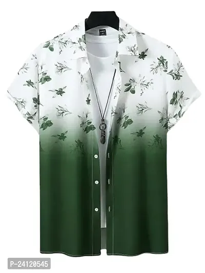 Uiriuy Men's Lycra Digital Print Casual New Shirt Casual Shirts (X-Large, Light Green Flower)-thumb5