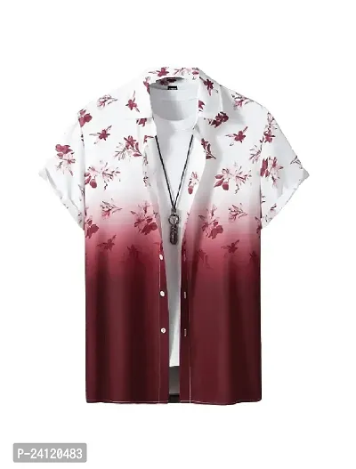 Uiriuy Men's Lycra Digital Print Casual New Shirt Casual Shirts (X-Large, RED Flower)