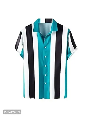 RK HUB Men's Lycra Cottton Digital Print Casual New Shirt (Large, Aadi LINE) (X-Large, Blue Patti)