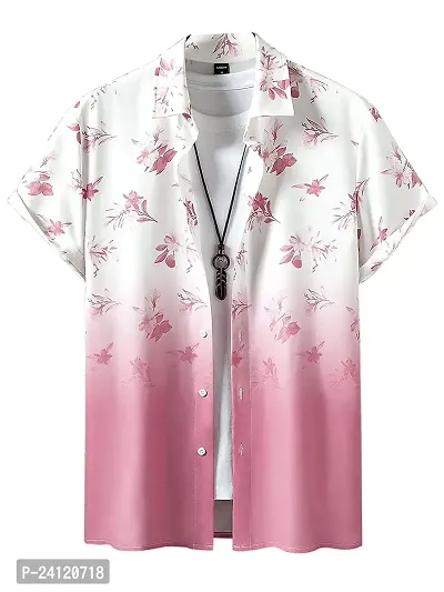 Uiriuy Men's Lycra Digital Print Casual Shirt (X-Large, Pink Flower)