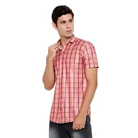 RK HUB Men's Lycra Striped Half Sleeve Casual Spread Collared Shirt (Red) (M, 1)-thumb2