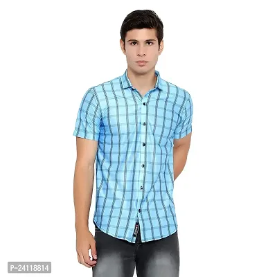 RK HUB Men's Lycra Striped Half Sleeve Casual Spread Collared Shirt (Royal Blue) (XL, 1)-thumb3