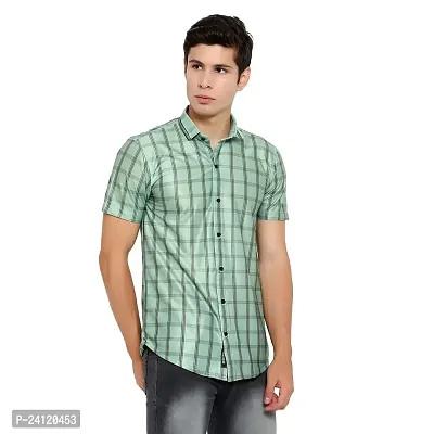 RK HUB Men's Lycra Striped Half Sleeve Casual Spread Collared Shirt (Green) (XXL, 1)-thumb5