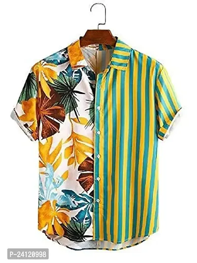 SL FASHION Funky Printed Shirt for Men Half Sleeves (X-Large, Yellow LINE)