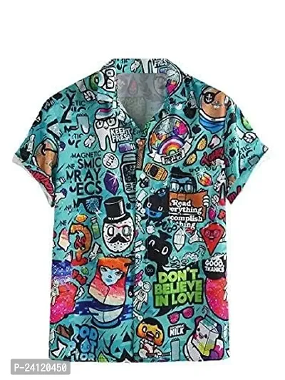 Uiriuy Men's Lycra Digital Print Casual New Shirt Casual Shirts (X-Large, Dont Belive)