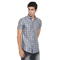 RK HUB Men's Lycra Striped Half Sleeve Casual Spread Collared Shirt (Gray) (XXL, 1)-thumb2